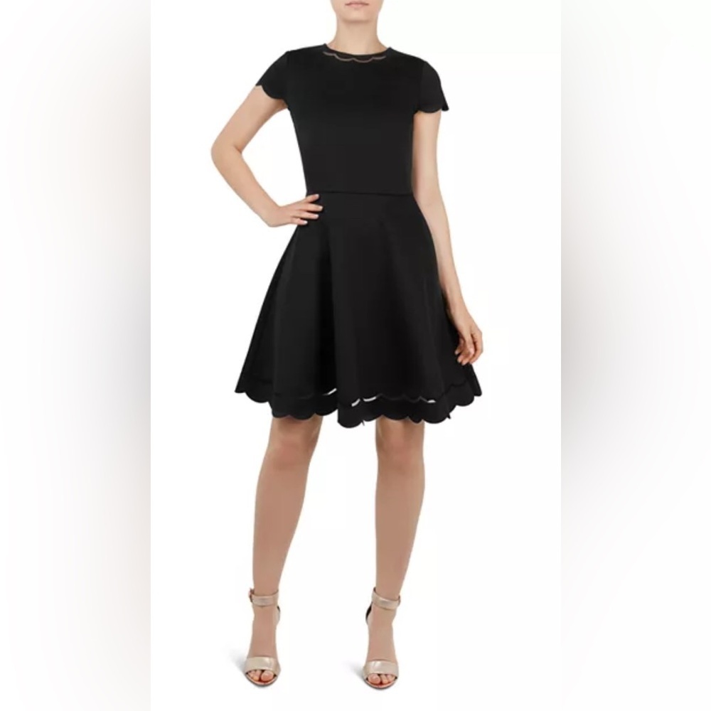 TED BAKER London - Marlena Scalloped Short Sleeve Dress in Black.